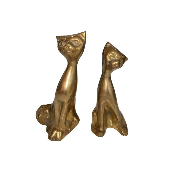 Vintage Mid Century Modern Stylized Cats Pair Size 6 Brass Taiwan - Picture 8 of 9
